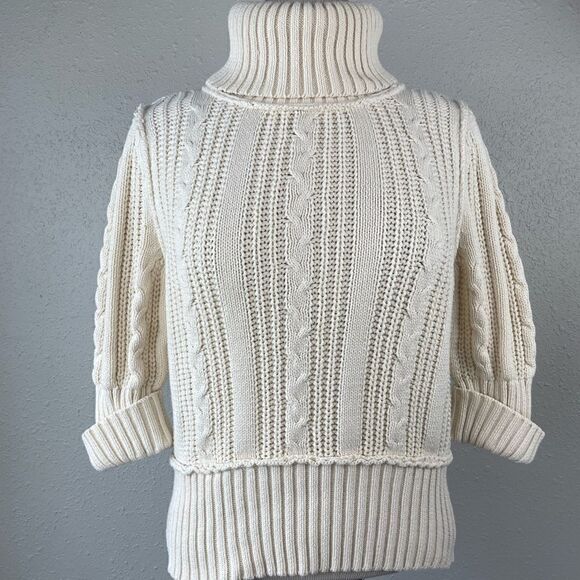 August Silk Turtleneck Cropped Sweater Top Size L EUC - Picture 1 of 6